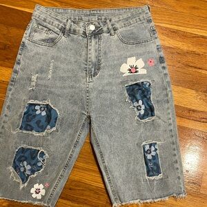 New denim shorts youth clothing with slit pockets on a front size L color blue